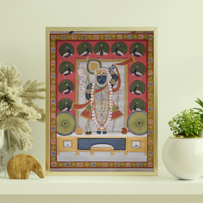Shreenath Ji Savroop And Peacock Pichwai