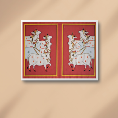 Cows on Red Background Side Painting
