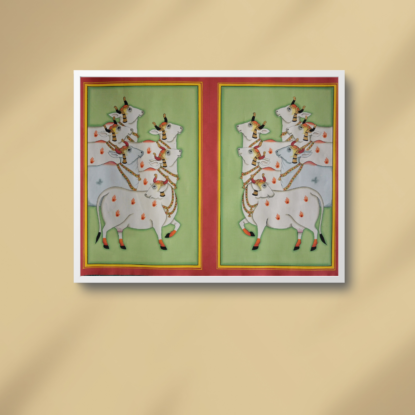 Cows with Green Background Side Painting