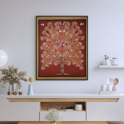 Kalamkari With Red Background
