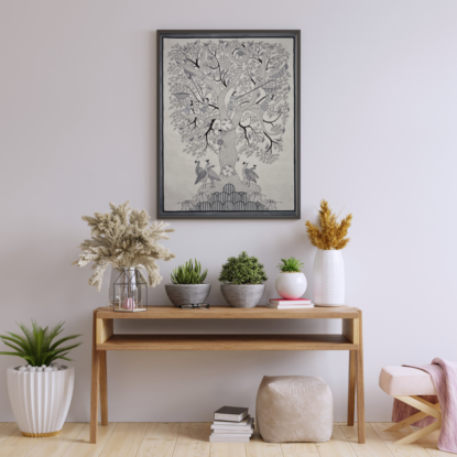 Tree of Life Kalamkari Black and White